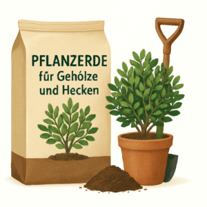 Pflanzerde für Gehölze und Hecken – KI-Sortimentsillustration
