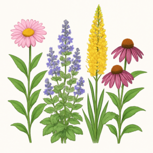 Stauden für Gartenbeete – KI-Sortimentsillustration